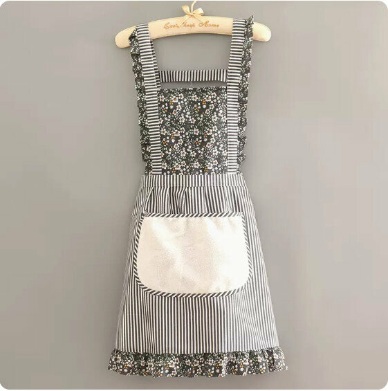 Hotly recommended apron [Canvas Simple European Suspender Towel Pocket Floral Black] [Specification: 90*70CM]