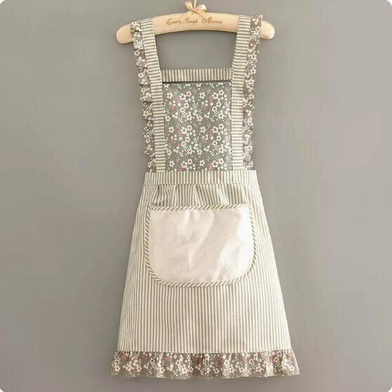 Hotly recommended apron [Canvas Simple European Suspender Towel Pocket Floral Bean Green] [Specification: 90*70CM]