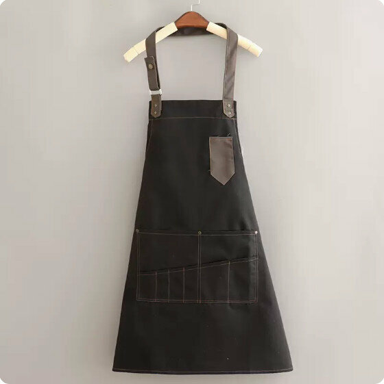 Hotly recommended apron [BD contrasting canvas halter neck with multiple pockets black and green] [Specification: 75*70CM]