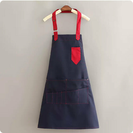 Hotly recommended apron [BD contrasting canvas halterneck with multiple pockets, blue and red] [Specification: 75*70CM]