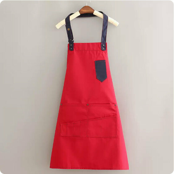 Hotly recommended apron [BD contrasting canvas halterneck with multiple pockets in red and blue] [Specification: 75*70CM]