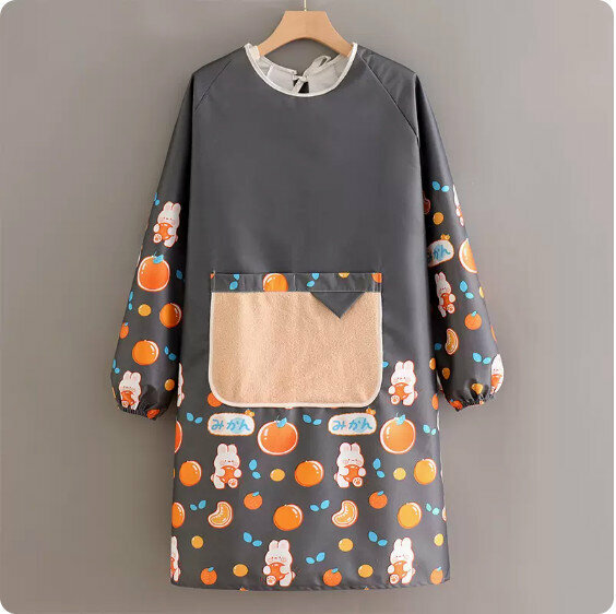 Hot recommended long-sleeved cute and fashionable apron [XY988 long-sleeved waterproof and environmentally friendly rabbit dark gray] [Specification: 98*105CM]