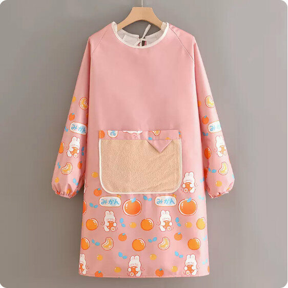 Hot recommended long-sleeved cute fashion apron [XY988 long-sleeved waterproof and environmentally friendly rabbit pink] [Specification: 98*105CM]