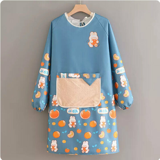 Hot recommended long-sleeved cute fashion apron [XY988 long-sleeved waterproof and environmentally friendly rabbit blue + bunny] [Specification: 98*105CM]