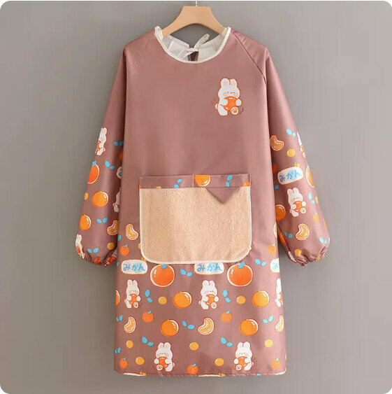 Hot recommended long-sleeved cute fashion apron [XY988 long-sleeved waterproof and environmentally friendly rabbit coffee + bunny] [Specification: 98*105CM]