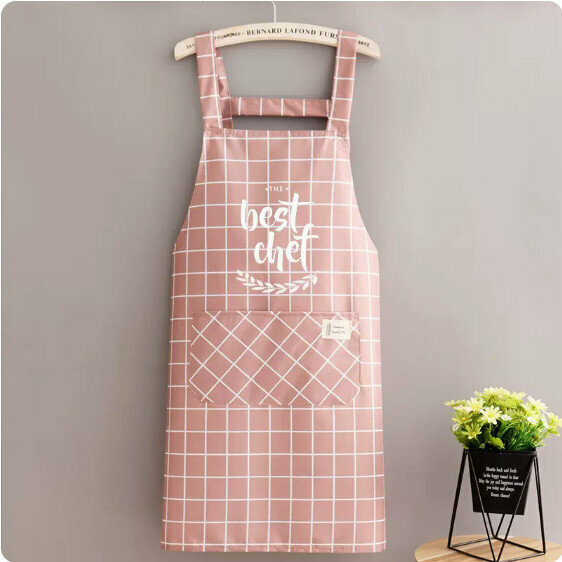 Hot summer thin apron [waterproof strap check chef smoke powder] [specification: 68*91CM]