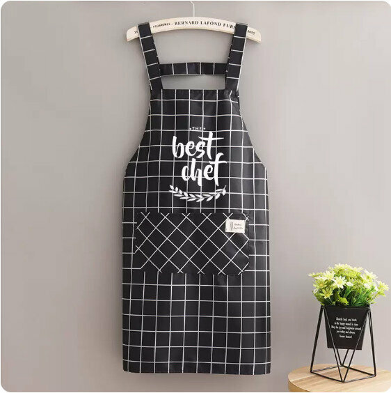 Popular summer thin apron [waterproof strap check chef black] [specification: 68*91CM]
