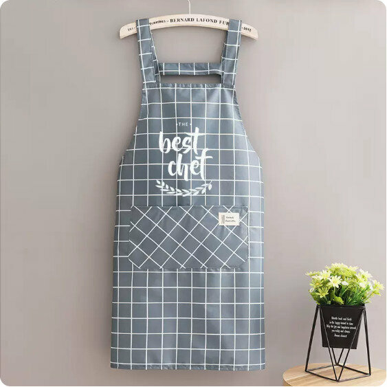 Popular summer thin apron [waterproof strap check chef smoke blue] [specification: 68*91CM]