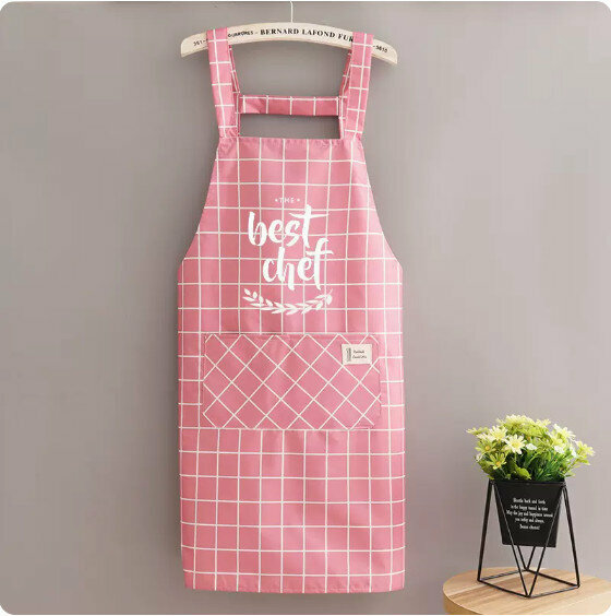 Hot summer thin apron [waterproof strap check chef pink] [specification: 68*91CM]