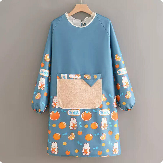 Hot recommended long-sleeved cute fashion apron [XY988 long-sleeved waterproof and environmentally friendly rabbit blue] [Specification: 98*105CM]