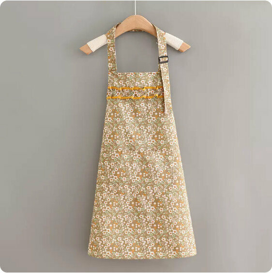 Hotly recommended lace long-sleeved apron [French pastoral floral halterneck yellow] [Specification: 70*70CM]
