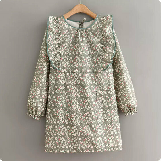 Hotly recommended lace long-sleeved apron [French pastoral floral flying sleeves gray green] [Specification: 120*90CM]