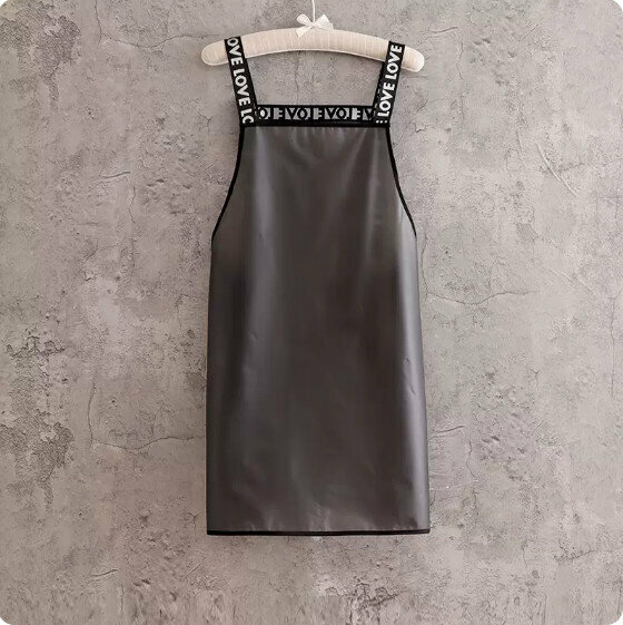 Hot push no-wash and wipeable apron [TPU transparent letter strap, black without pockets] [Specification: 93CM]