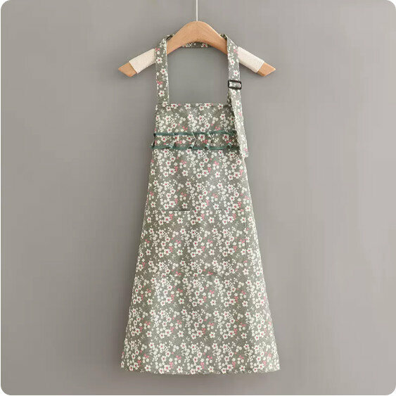 Hotly recommended lace long-sleeved apron [French pastoral floral halterneck green] [Specification: 70*70CM]