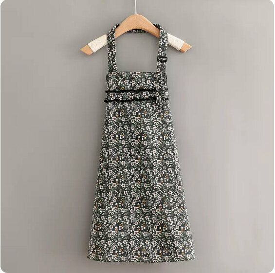 Hotly recommended lace long-sleeved apron [French pastoral floral halterneck black] [Specification: 70*70CM]