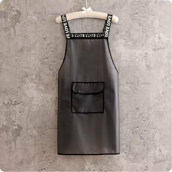 Hot push no-wash and wipeable apron [TPU transparent letter strap with black pockets] [Specification: 93CM]