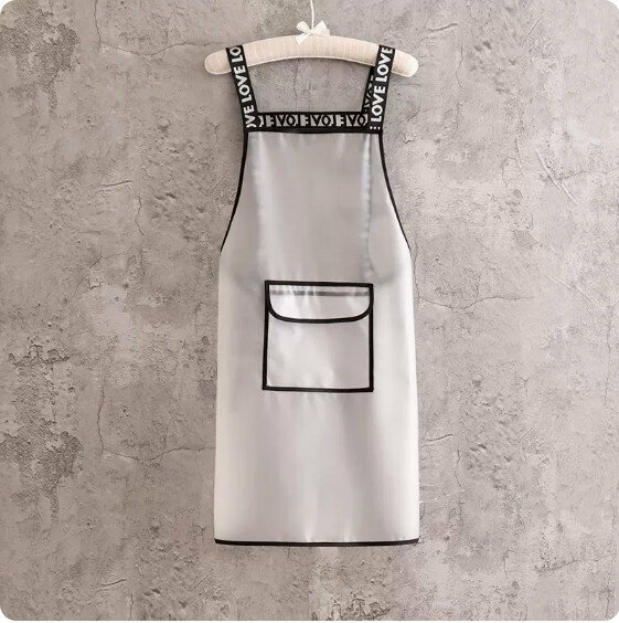 Hot push no-wash and wipeable apron [TPU transparent letter strap with white pockets] [Specification: 93CM]