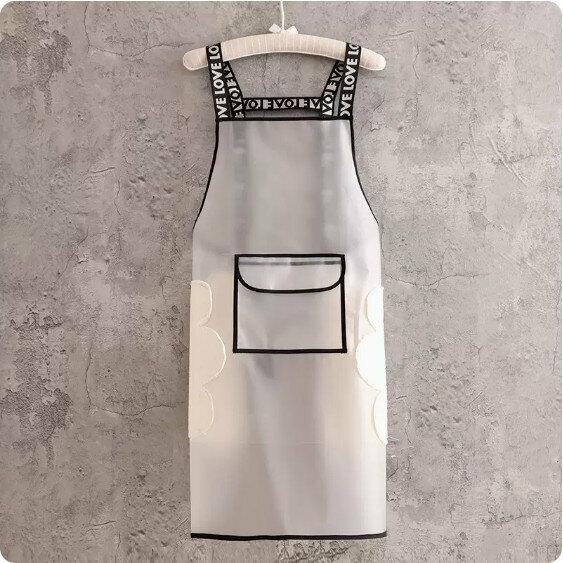 Hotly recommended no-wash and wipeable apron [TPU transparent letter strap with white pocket + hand wiping] [Specification: 108CM]