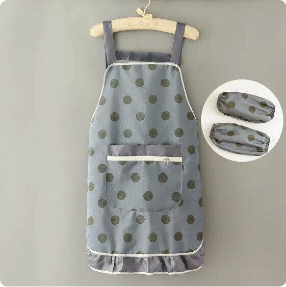 熱推圍裙【帆布大波點拉鍊兜背帶 藍+套袖】【規格：90*70CM】