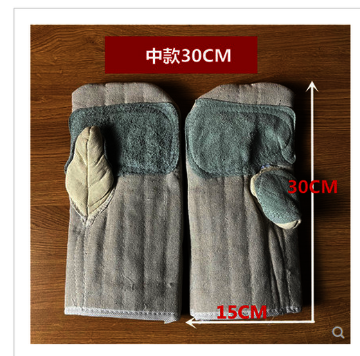 熱賣500度夾皮帆布隔熱防燙手套（ 帆布加厚30cm（1雙））