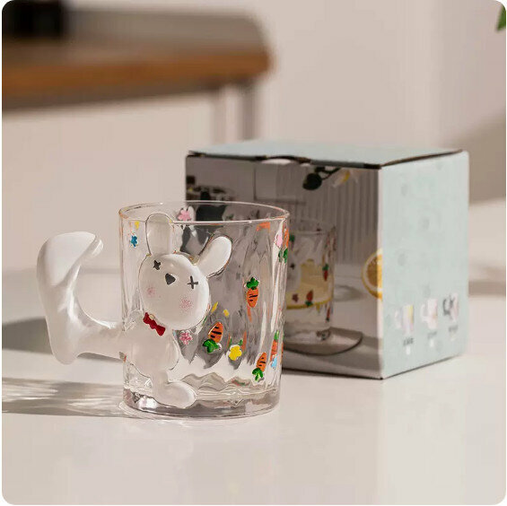 Hot selling heat-resistant high-temperature glass tea cup [Cute Rabbit (Big Foot Cup)-White]