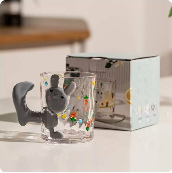 Hot selling heat-resistant high-temperature glass tea cup [Cute Rabbit (Big Foot Cup)-Grey]