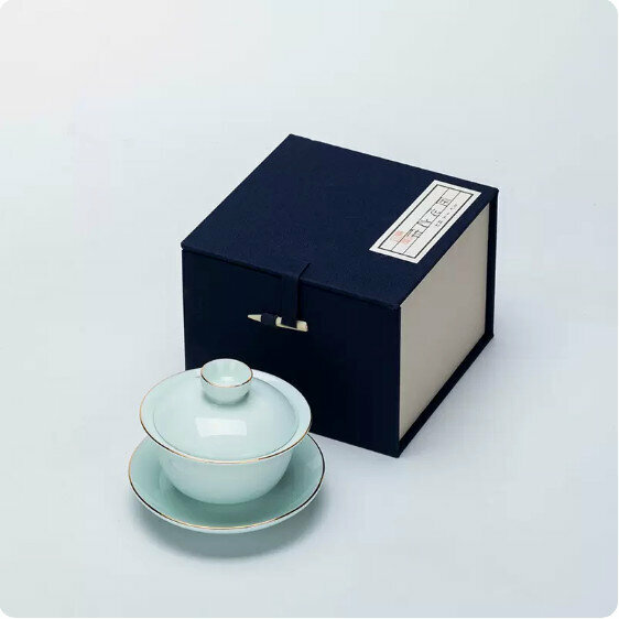 Hot Selling Domestic Ceramic Covered Bowl [Mutton Fat Jade Azure "Jiang Xue" - Gift Box]