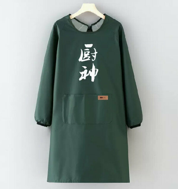 熱賣長袖環保防水+標廚神純綠-均碼工裝罩衣圍裙