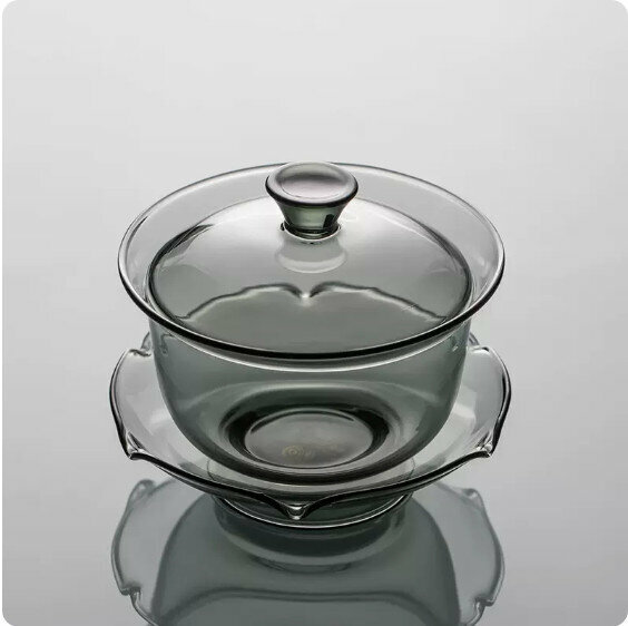 Hot Selling Glass Three-Cai Covered Bowl [Gray-Mohe]