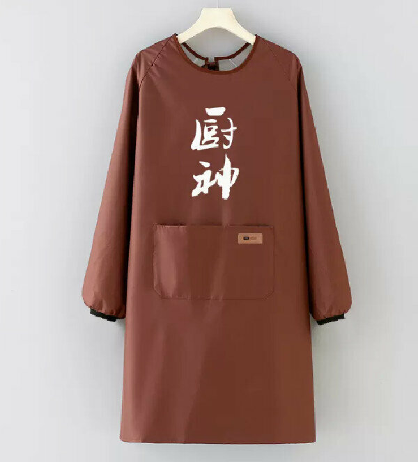 熱賣長袖環保防水+標廚神純咖-均碼工裝罩衣圍裙