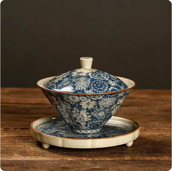 Hot selling clay blue and white three-cai bowl [bamboo hat]
