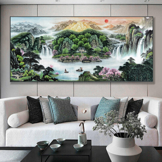 Hot selling living room decoration hanging picture [07 cornucopia] size [220*80cm glossy crystal porcelain + aluminum alloy black frame]