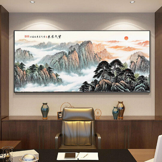 Hot selling living room decoration hanging picture [08 style Ziqi Donglai] size [220*80cm glossy crystal porcelain + aluminum alloy black frame]