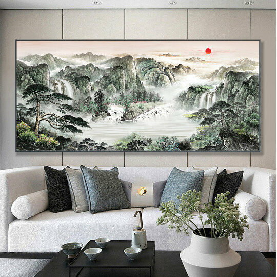 Hot selling living room decoration hanging picture [18 styles of wealth gathering in all directions] size [220*80cm glossy crystal porcelain + aluminum alloy black frame]