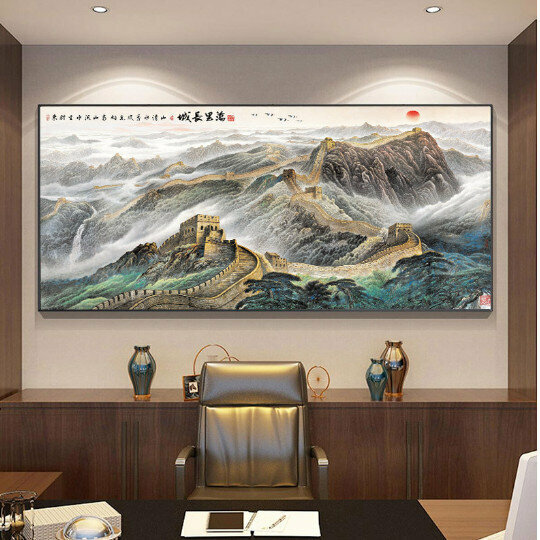 Hot selling living room decoration hanging picture [11 styles of the Great Wall] size [220*80cm glossy crystal porcelain + aluminum alloy black frame]