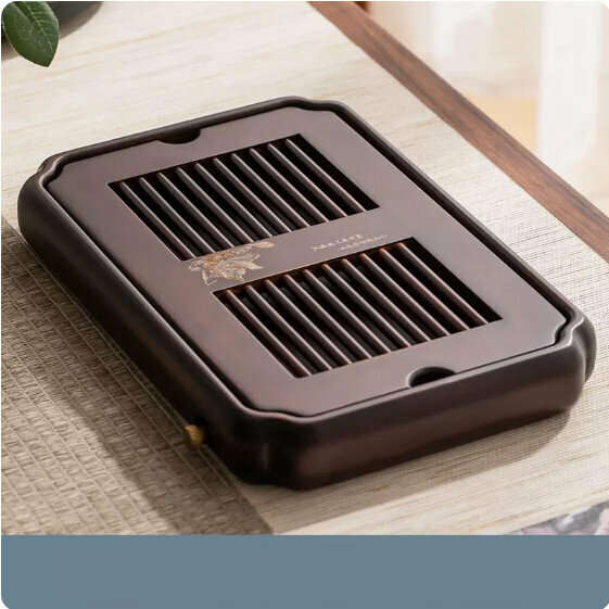 Hot selling dual-purpose walnut color heavy bamboo tea tray [small size - lotus water]