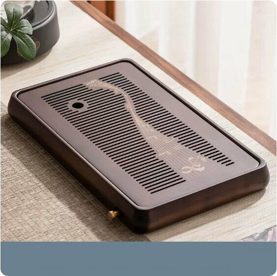 Hot selling dual-purpose walnut color heavy bamboo tea tray [medium size - Xile water]