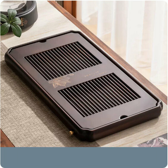 Hot Selling Dual-Purpose Walnut Color Heavy Bamboo Tea Tray [Large Size - Lotus Holding Water]