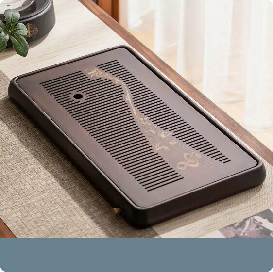 Hot selling dual-purpose walnut color heavy bamboo tea tray [large size-Xile water]