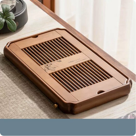 Hot Selling Dual-purpose Rosewood Colored Heavy Bamboo Tea Tray [Medium Size - Lotus Holding Water]