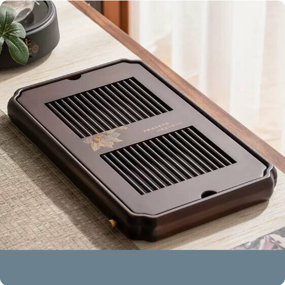 Hot Selling Dual-Purpose Walnut Color Heavy Bamboo Tea Tray [Medium Size - Lotus Holding Water]