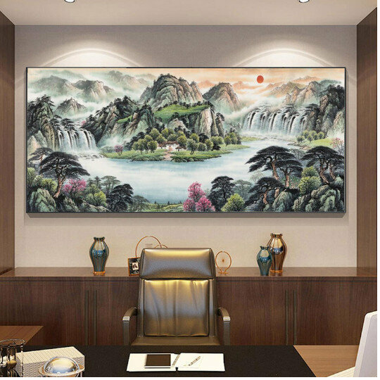 Hot selling living room decoration hanging picture [13 cornucopias] size [240*100cm glossy crystal porcelain + aluminum alloy black frame]