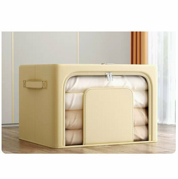 爆款布藝收納箱【深卡其-U型窗-陽離子面料】【100L特大號（長60*寬42*高40cm）】 