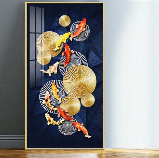 Popular Chinese lotus entrance decorative painting [more than enough every year-14] size [40*80 cm crystal porcelain surface + thickened aluminum alloy frame]