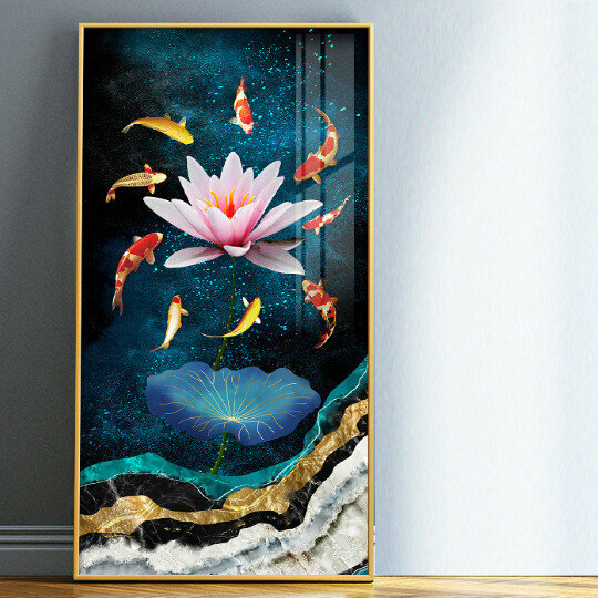 Popular Chinese lotus entrance decorative painting [more than enough every year-2] size [50*100cm crystal porcelain surface + thickened aluminum alloy frame]