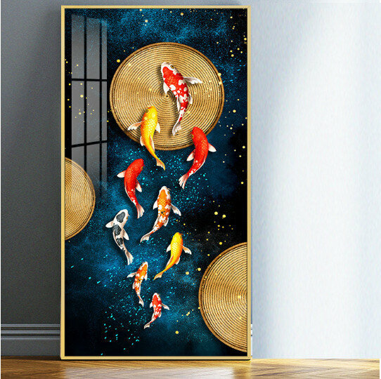 Popular Chinese lotus entrance decorative painting [more than enough every year-5] size [50*100cm crystal porcelain surface + thickened aluminum alloy frame]