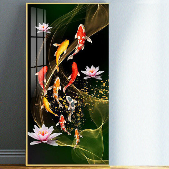 Popular Chinese lotus entrance decorative painting [more than enough every year-4] size [50*100cm crystal porcelain surface + thickened aluminum alloy frame]