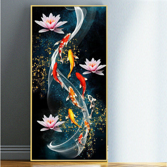 Hot style Chinese lotus entrance decorative painting [more than enough every year-13] size [50*100cm crystal porcelain surface + thickened aluminum alloy frame]