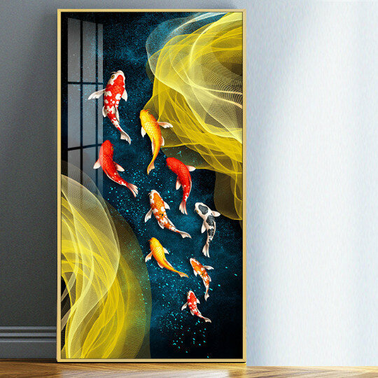 Popular Chinese lotus entrance decorative painting [more than enough every year-12] size [50*100cm crystal porcelain surface + thickened aluminum alloy frame]