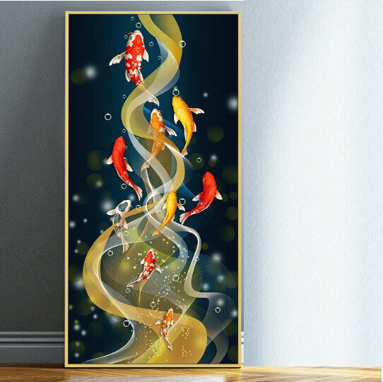Hot style Chinese lotus entrance decorative painting [more than enough every year-8] size [60*120cm crystal porcelain surface + thickened aluminum alloy frame]